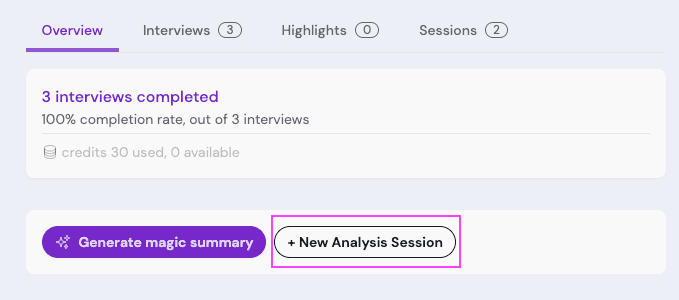 New Analysis Session